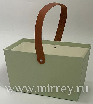 Коробка с кожаной ручкой 23x14,5x13 см, св.зеленый
