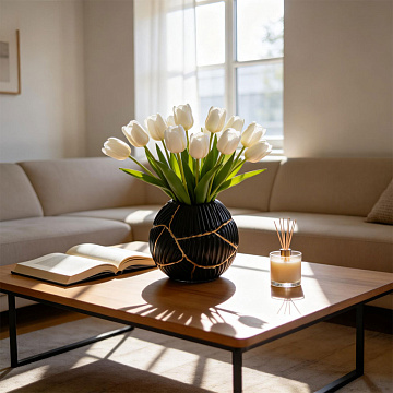 Ваза керамическая, цвет черно-золотой, 15*13 см