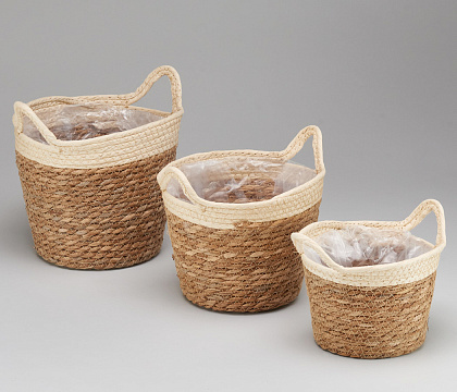 Набор корзин плетеных (рогоз): D23xH20xB17, D20xH17xB15, D17xH14xB13, 3 шт.