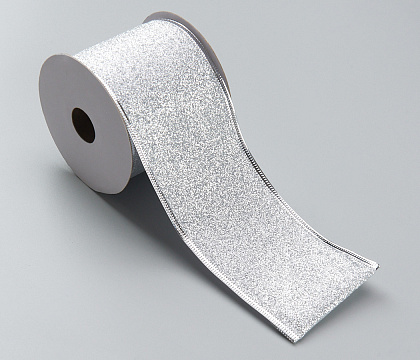 Лента новогодняя декоративная 6,3*10 ярд, 1 шт., серебро