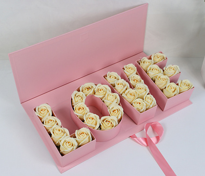 Коробка для цветов "LOVE" 45,6×19,5×6,8H см, 1 шт., св.розовый