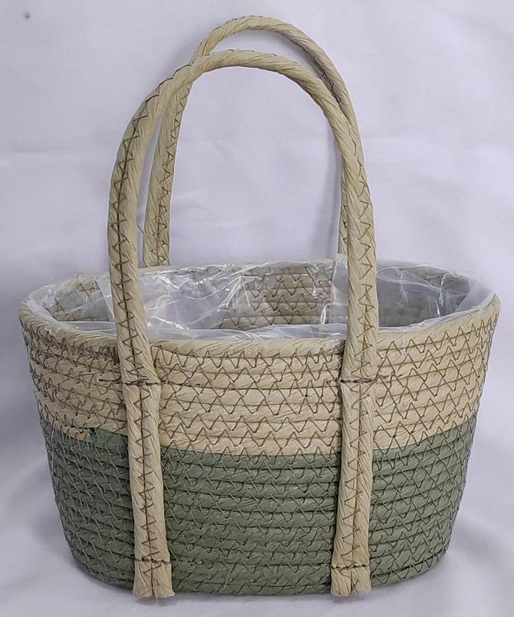 Корзина плетеная из эколозы 22x12xH13XHH25XB18X9, 1 шт., выбел./фисташковый