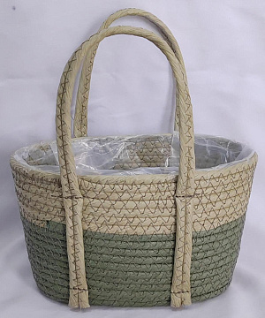 Корзина плетеная из эколозы 22x12xH13XHH25XB18X9, 1 шт., выбел./фисташковый