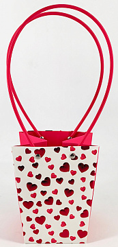 Пакет подарочный c фольгированными сердцами, 13*9.5*15.5 см., 10 шт./упак., красный