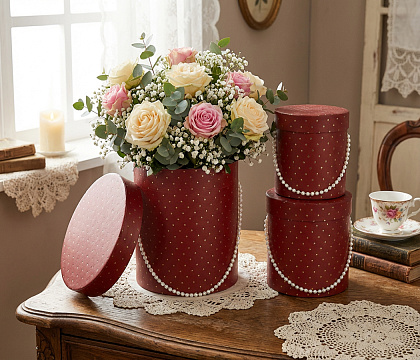 Набор коробок для цветов "Жемчужная россыпь"16,5x18H, 14,5x15H, 12,5*13H см, 3 шт., бургунди