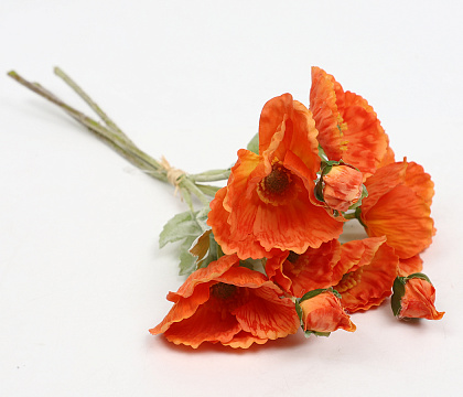 Букет искусственный декоративный "Маки": 3 стебля, 35 см., оранжевый
