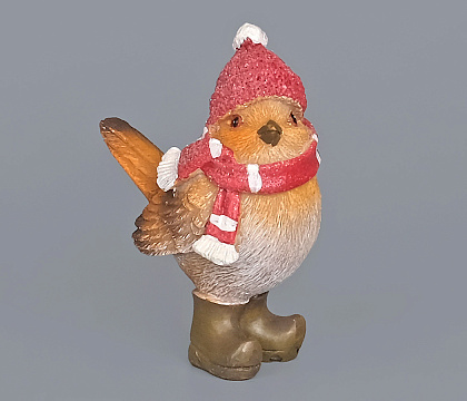 Декоративное новогоднее изделие Птичка 1, 9 см, коричневый с красным