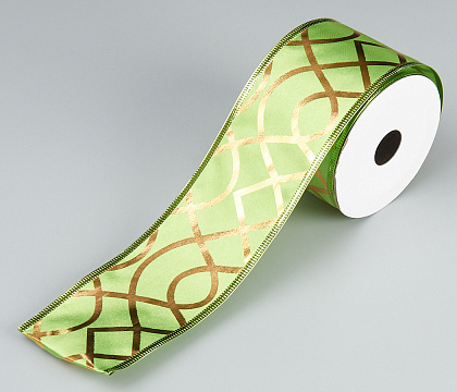 Лента новогодняя декоративная Вензеля 6,3*10 ярд, 1 шт., оливковый/ зеленый