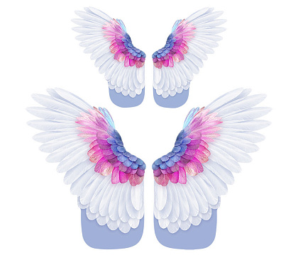 Упак. бумага "Крылья ангела", набор крыло L:50*37см + крыло S:33*22см, 10 наборов (20 шт) /упак, белый с ярко-розовый