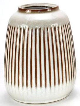 Ваза керамическая с вертикальными полосами, цвет коричнево-бежевый,  17*17*18,5 см.