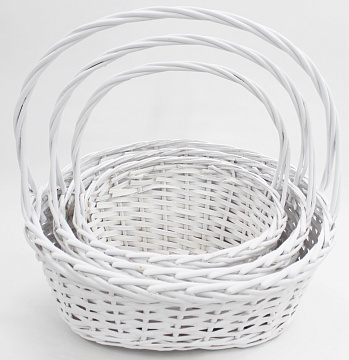 Набор плетеных корзин (ива), 42*33 H22/12 HH42 B35*24, 36*28 H19/11 HH37 B29*20, 30*23 H17/10 HH32 B23*16, 3 шт., белый