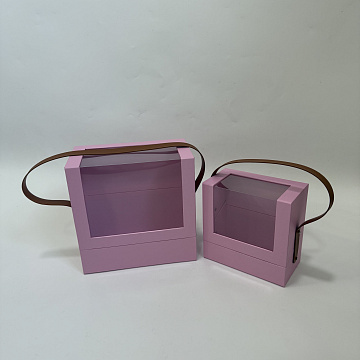 Набор коробок с ручкой из экокожи "Флора Фьюжн" 24x13x24, 18x10x18 см, 2 шт., нежно-розовый