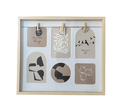 Фоторамка-коллаж декоративная из МДФ для 6 фотографий, со стеклом, 38,5x2,7x34 см