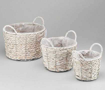 Набор корзин плетеных (рогоз): D28xH19  BD23, D22xH16 BD17, D16xH14 BD12, 3 шт.