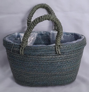 Корзина плетеная из эколозы 23x13xH13XHH22XB18X9, 1 шт., изумрудный