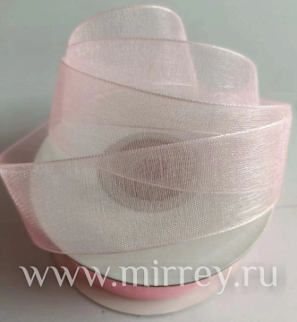 Лента органза на катушке, 25мм*25ярд, жемчужно-розовый (5 шт/упак)