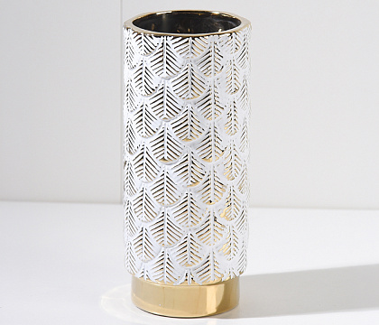 Ваза керамическая "Листья", цвет бело-золотой, 11*25 см