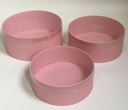 Набор коробок, круглые с прозрачной крышкой, 3 шт., 26,5x11,2 см / 24х9,7 см / 22,5x8,3 см, розовый