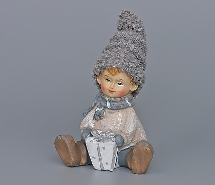 Декоративное новогоднее изделие Мальчик, 13 см, серый с латте