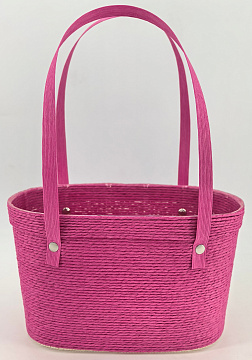 Сумочка плетеная из бумажной лозы,  верх 23*13 см, низ 20*9 см, высота 14 см, фуксия