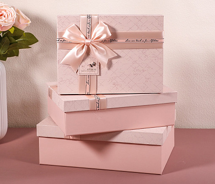 Набор коробок подарочных 29*21*9,5, 26*19*8, 23*17*6,5 см, 3 шт., св.розовый