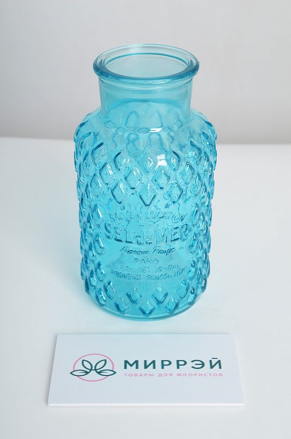 Стеклянная ваза, 8.5 x17 см, голубой