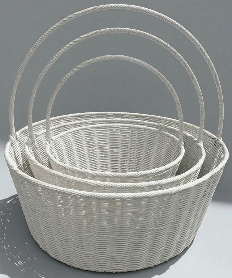 Н-р корзин плетеных (пластик): 60*23H*56HH, 50*20H*50HH, 40*19H*43HH, 3 шт., белый