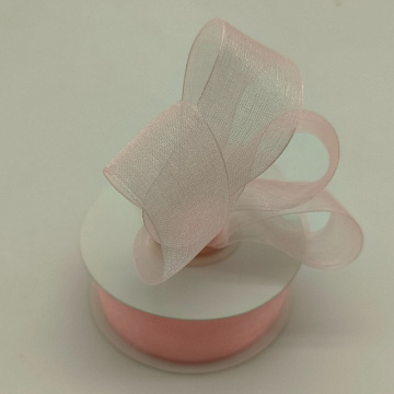 Лента органза на картонн.катушке, 25мм*25ярд, светло-персиковый (5 шт/упак)
