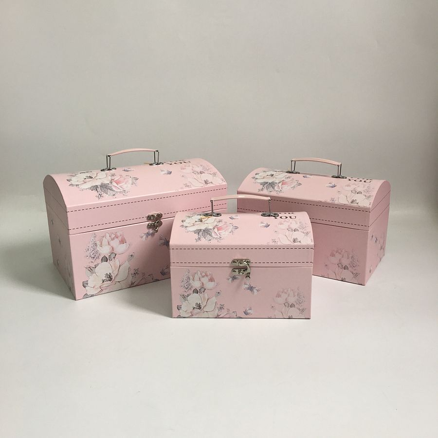 Набор коробок-сундучков "Мелодия цветов" 30x20x20, 26x17,5x17,5, 22x15x15 см , 3 шт., св.розовый