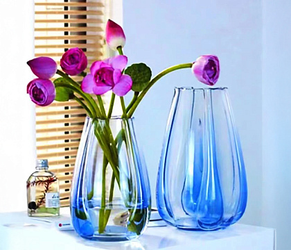 Ваза стеклянная D16* H28, 1 шт., прозрачный/синий