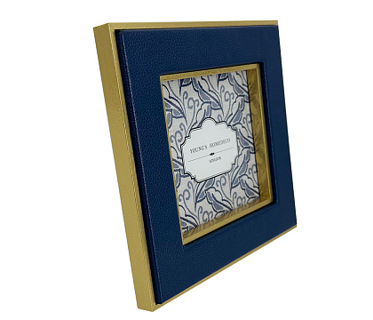 Фоторамка декоративная из МДФ с кожаной отделкой, серия "Элегант", цвет синий, со стеклом, 10x10 см