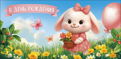 Открытка-конверт "В День Рождения!", размер: 8,3х16,7 см, в упак. 10 шт.