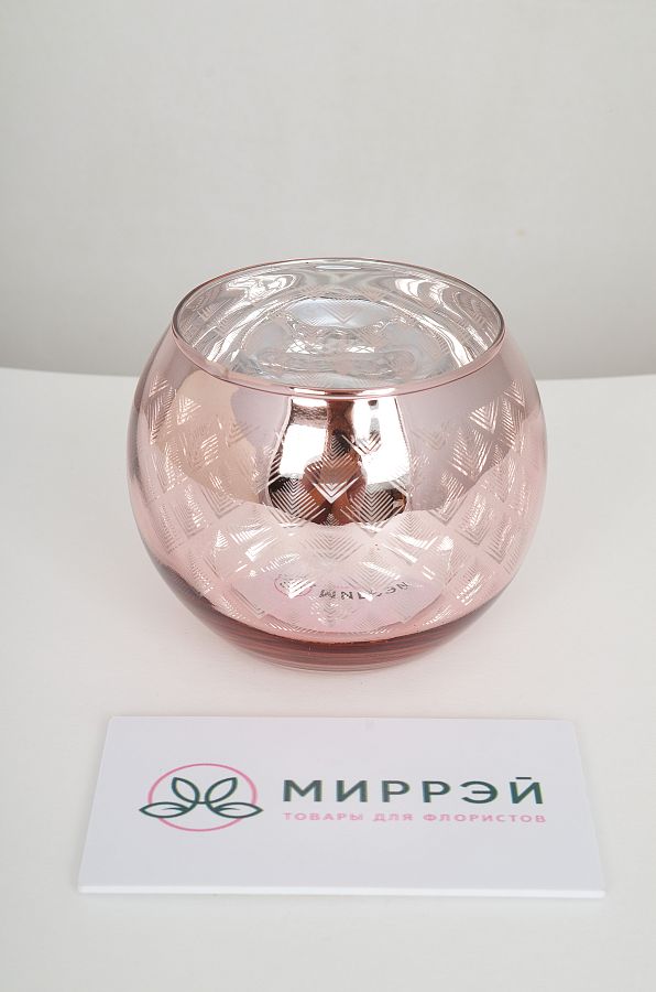 Стеклянный подсвечник, D10xH8.5 см, светло-розовый, в ПВХ кор.