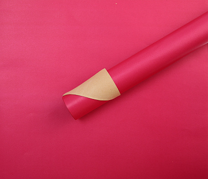 Водонепроницаемый упак. материал флористическая пленка с крафт бумагой, 80гр/м2, 50 см*10 м, фуксия