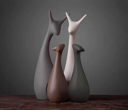 Набор декоративных статуэток 4 шт., керамика, цвет черный/коричневый/розовый, 25*7; 25*7; 15*6; 15*6 см.