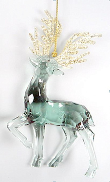 Фигурка декоративная на подвеске олень прозрачный зеленый, украшенный  глиттером, акрил 13,9 см 1 шт
