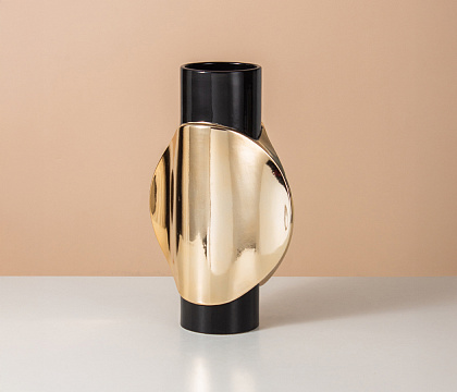 Керамическая декоративная ваза, цвет черно-золотой, 19,5*11*32 см