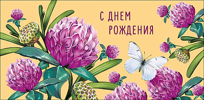 Открытка-конверт "С Днем Рождения", размер: 8,3х16,7 см, в упак. 10 шт.