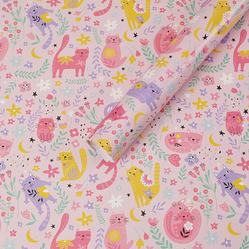 Бумага упаковочная "Кошечки" 80г/м2, 70х100см, 10 листов/рулон