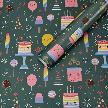 Бумага упаковочная "С Днем Рождения!" 80г/м2, 70х100см, 10 листов/рулон