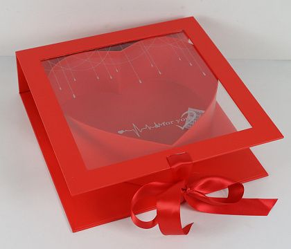 Коробка для цветов "От всего сердца" 25,3*25,2*8,2H, 1 шт., красный