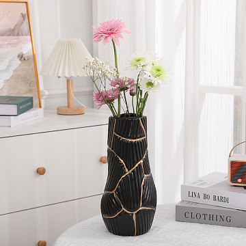 Ваза керамическая, цвет черно-золотой, 13*26,5 см
