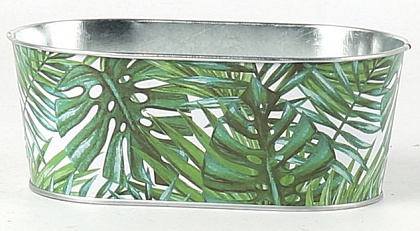 Декоративное овальное кашпо "Пальмовые листья" 17X10XH6.5CM B15X8 см. металл