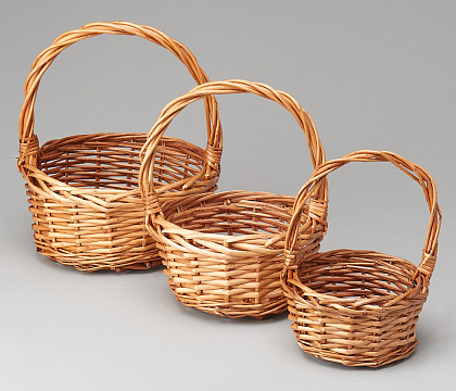 Набор корзин плетеных (ива):  D23xH11xHH27, D20xH10xHH24, D15xH8xHH20, 3 шт., медовый