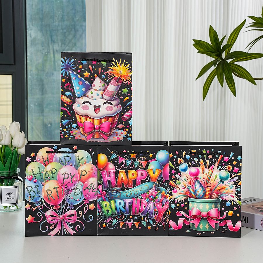 Пакет подарочный "Happy Birthday 1" (микс), 26*10*32 см, 210гр, 12шт/упак.