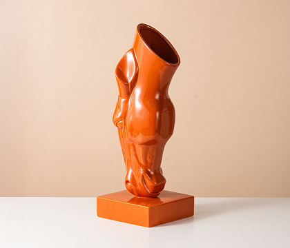 Керамическая декоративная ваза серия "Конь", цвет оранжевый, 19*19*49,5 см