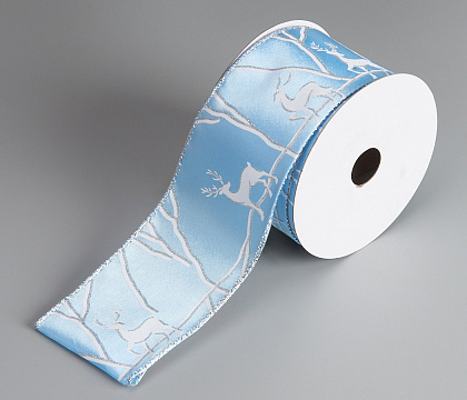 Лента новогодняя декоративная Снежный лес 6,3*10 ярд, 1 шт., белый/нежно-голубой