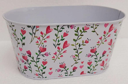 Декоративное овальное кашпо "Цветущие сердца" 19.5X11.5XH9 см,  металл