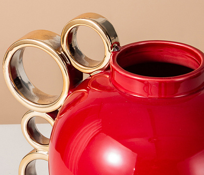 Керамическая декоративная ваза серия "Кольца", цвет красный, 24,5*19*22,5 см