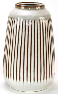 Ваза керамическая с вертикальными полосами, цвет коричнево-бежевый,  16,8*16,8*23 см.